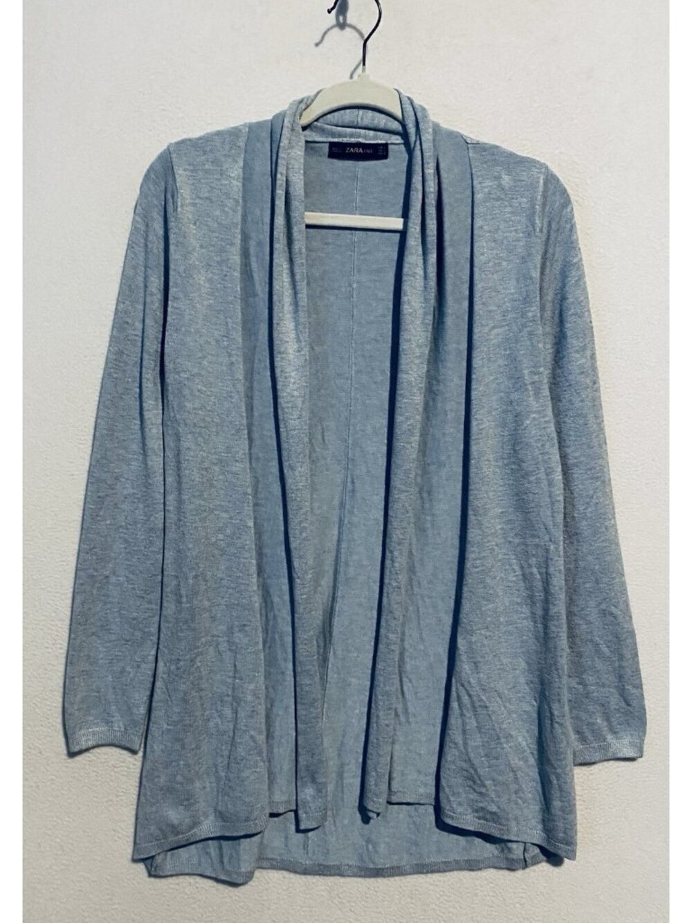 Zara Knit Cardigan Sweater Womens Large Light Blue Open Front Long Sleeve Comfy